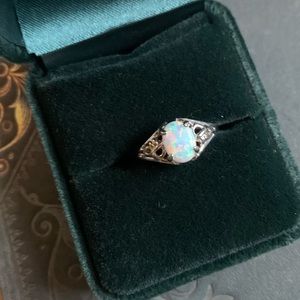 White Opal Ring Stamped 926  size 6